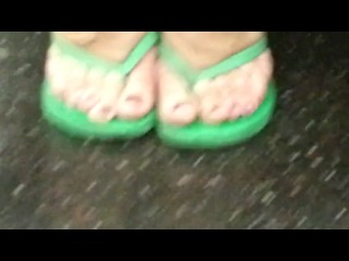 latina candid sexy feet in flip flops on train of nyc